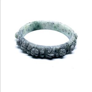 Burmese Hand carved Floral Grade A Natural Green Jade Bangle